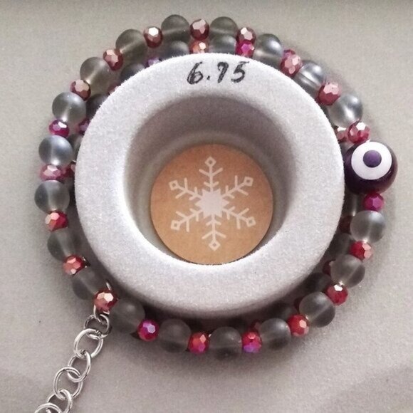 Vibrant Wrap Bracelet + Earring Set ~ Evil Eye ~ Frosted Gray & Sparkling Pink - Picture 9 of 10
